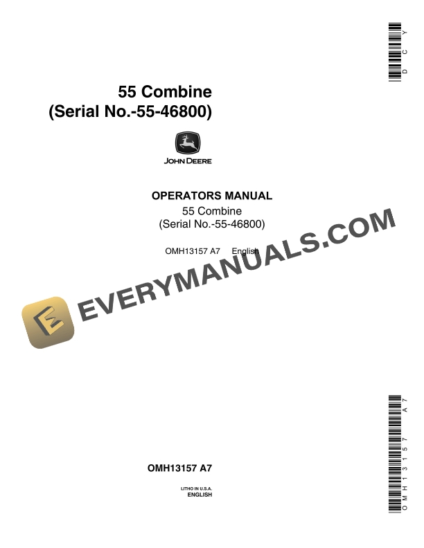 John Deere 55 Combine Operator Manual OMH13157-1