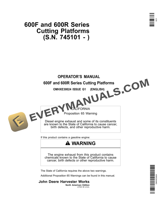 John Deere 600 F and 600 R Series Cutting Platforms Operator Manual OMHXE30024 3 John Deere 600 F and 600 R Series Cutting Platforms Operator Manual OMHXE30024-1