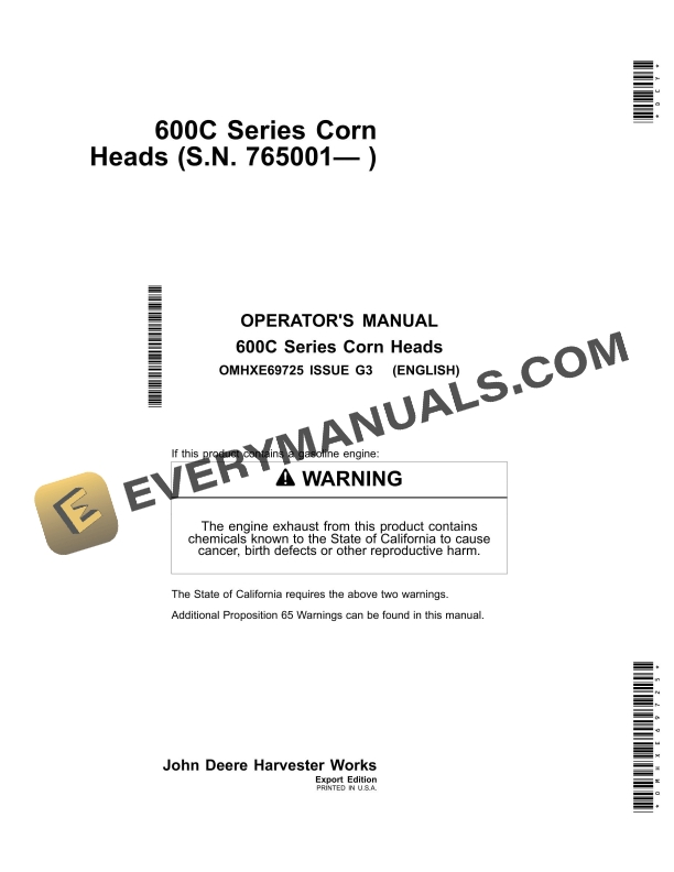 John Deere 600C Series Corn Heads Operator Manual OMHXE69725-1