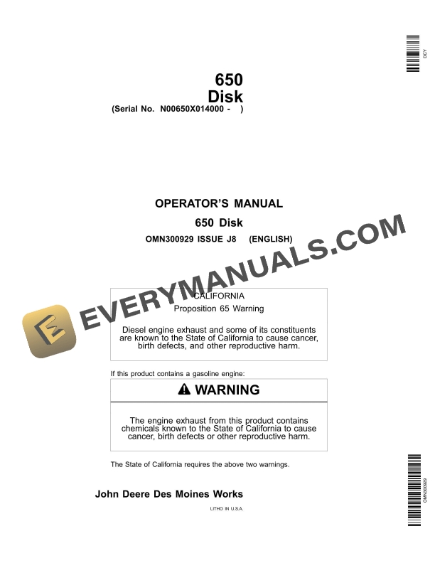 John Deere 650 Disks Operator Manual OMN300929 1 John Deere 650 Disks Operator Manual OMN300929-1