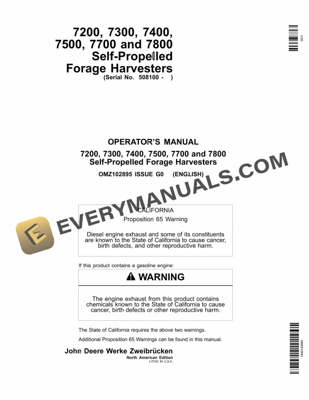 John Deere 7200, 7300,a 7400, 7500, 7700 and 7800 Self Operator Manual OMZ102895-1