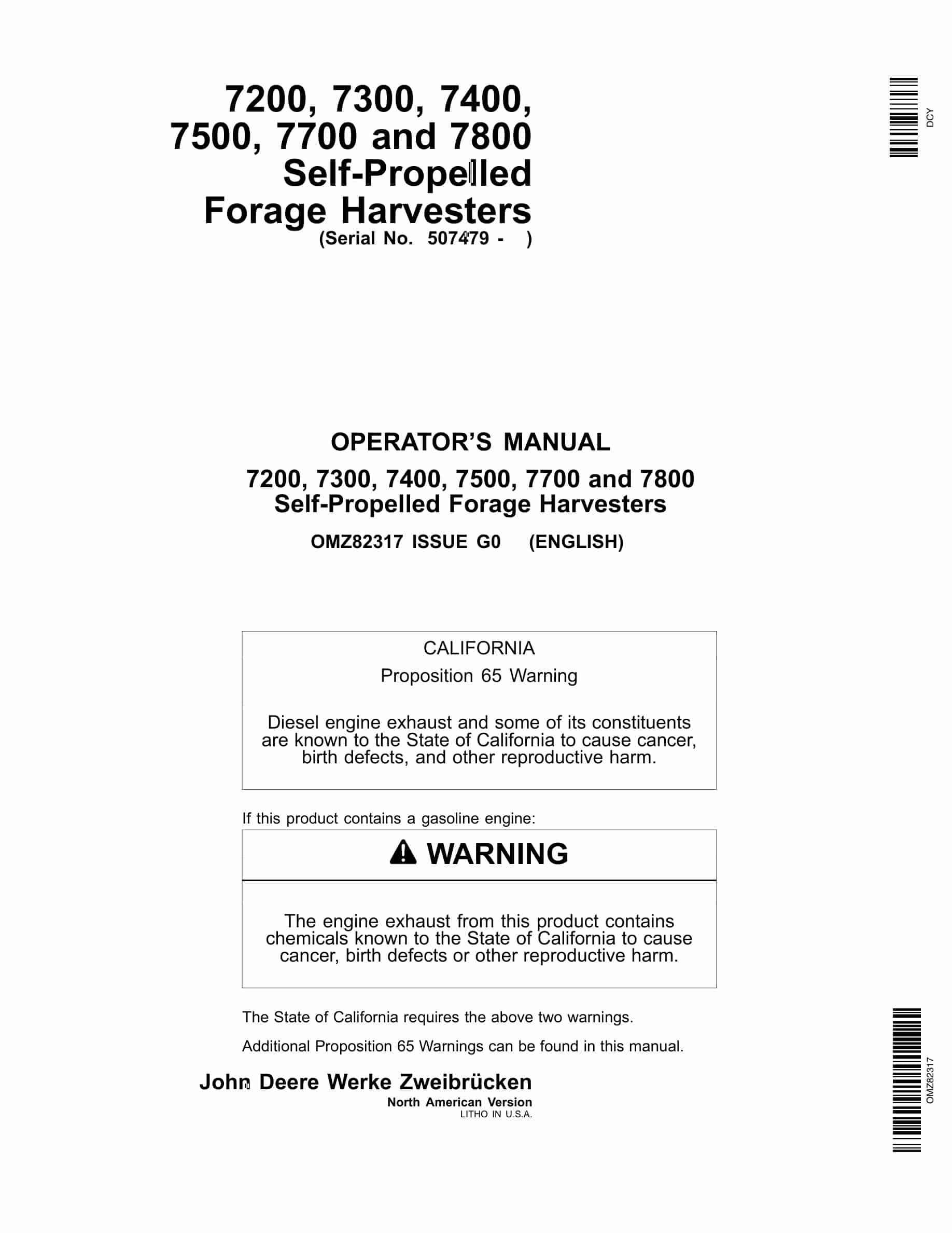 John Deere 7200, 7300,a 7400, 7500, 7700 and 7800 Self Operator Manual OMZ82317-1