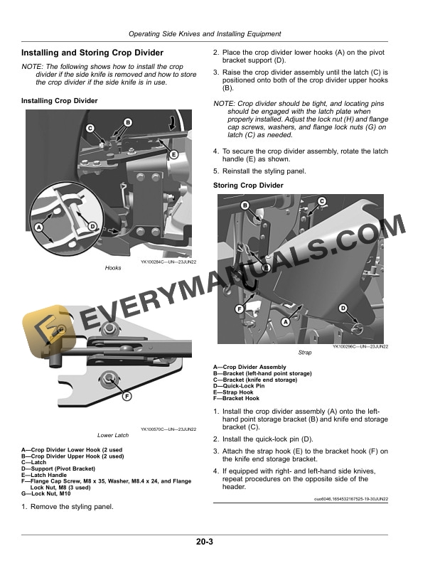 John Deere 730FD, 735FD, 740FD, 745FD RD30F, RD35F, RD40F, RD45F Performance Upgrade Draper Platform Side Knives Operator Manual OMHXE187601 5 John Deere 730FD, 735FD, 740FD, 745FD RD30F, RD35F, RD40F, RD45F Performance Upgrade Draper Platform Side Knives Operator Manual OMHXE187601-3