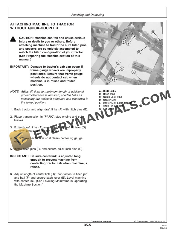 John Deere 886 Series Rear Mounted Row Crop CULTIVATOR Operator Manual OMN200819 2