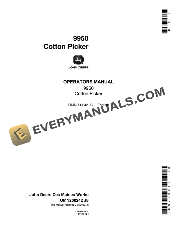 John Deere 9950 Cotton Picker Operator Manual OMN200242-1