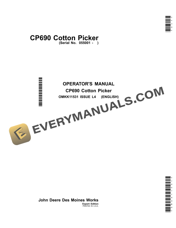 John Deere CP690 Cotton Picker Operator Manual OMKK11531-1