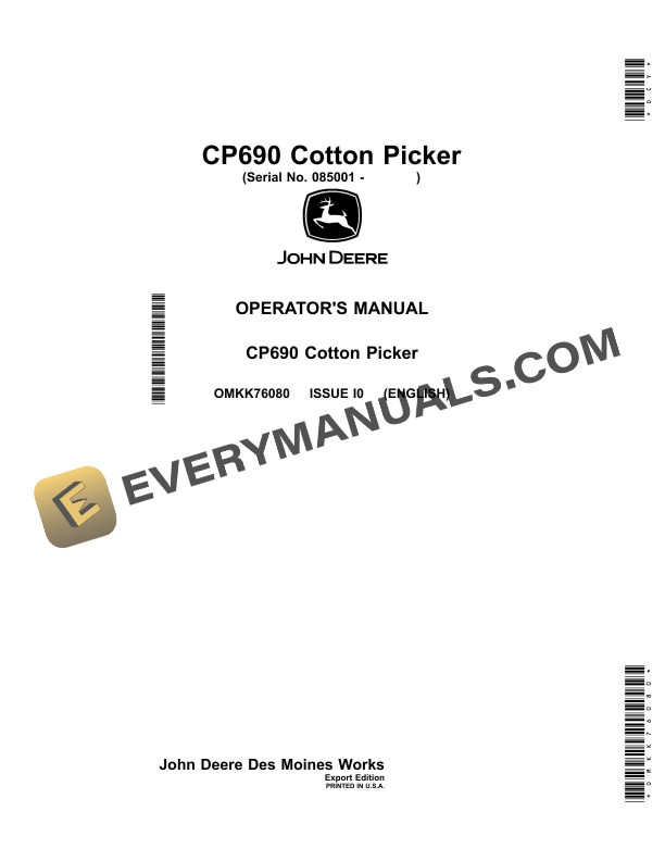 John Deere CP690 Cotton Picker Operator Manual OMKK76080-1