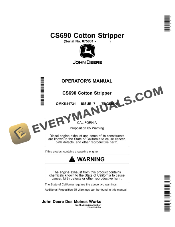 John Deere CS690 Cotton Stripper Operator Manual OMKK41731-1