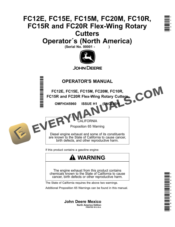 John Deere FC12E, FC15E, FC15M, FC20M, FC10R, FC15R and FC20R Flex Operator Manual OMFH345960-1