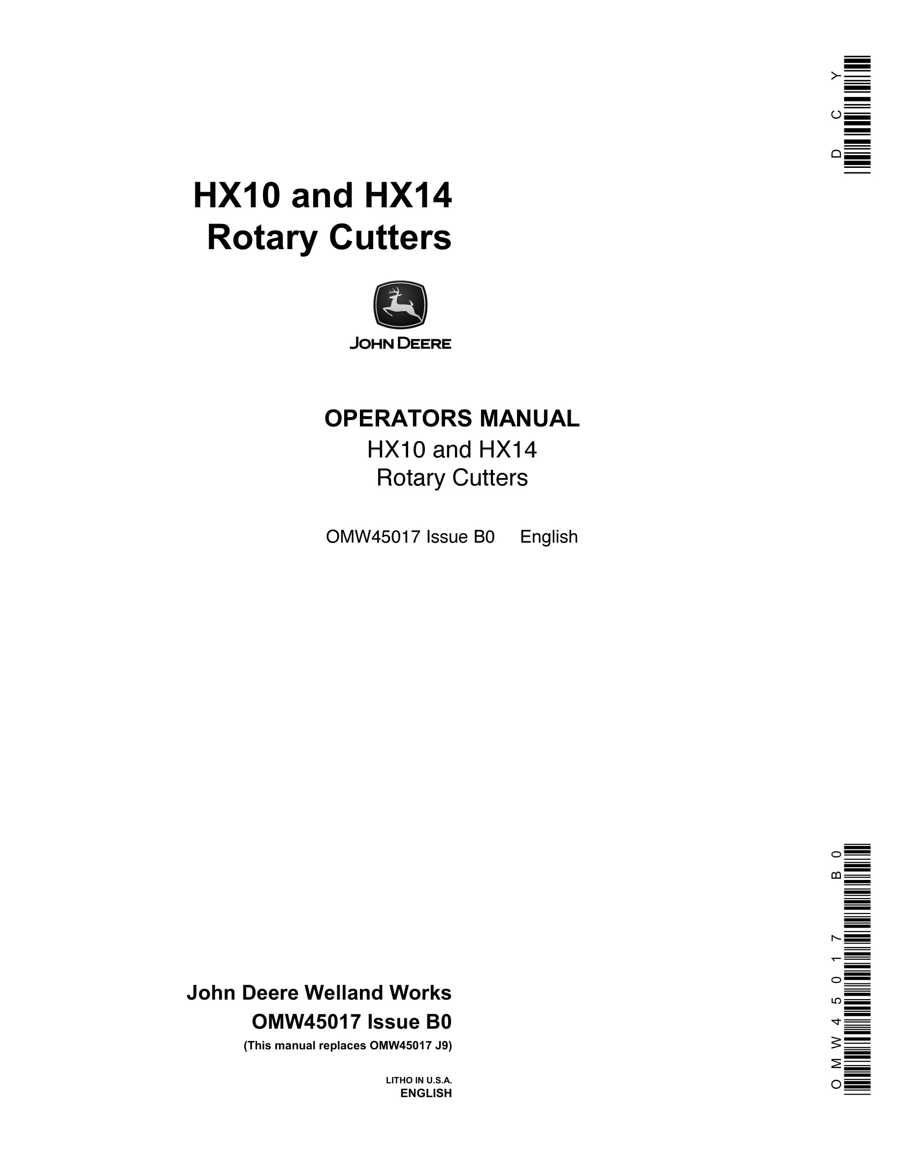 John Deere HX10 and HX14 Rotary Cutter Operator Manual OMW45017-1