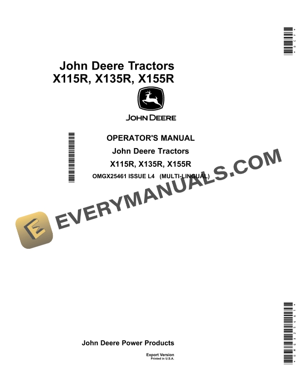 John Deere X115r, X135r, X155r Tractors Operator Manuals OMGX25461-1