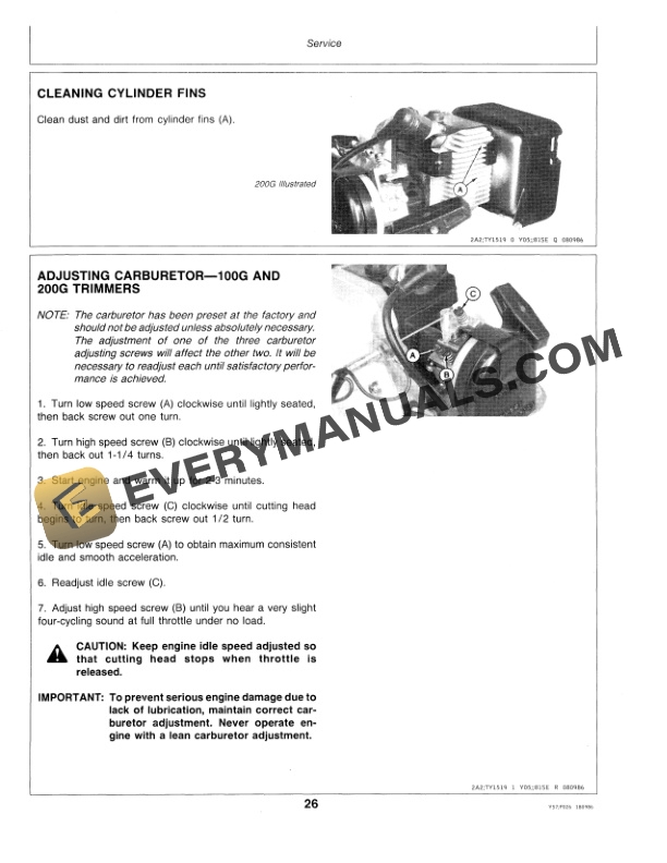 John Deere 100G 200G and 220G Trimmer Edgers Operator Manual OMAM200003-2