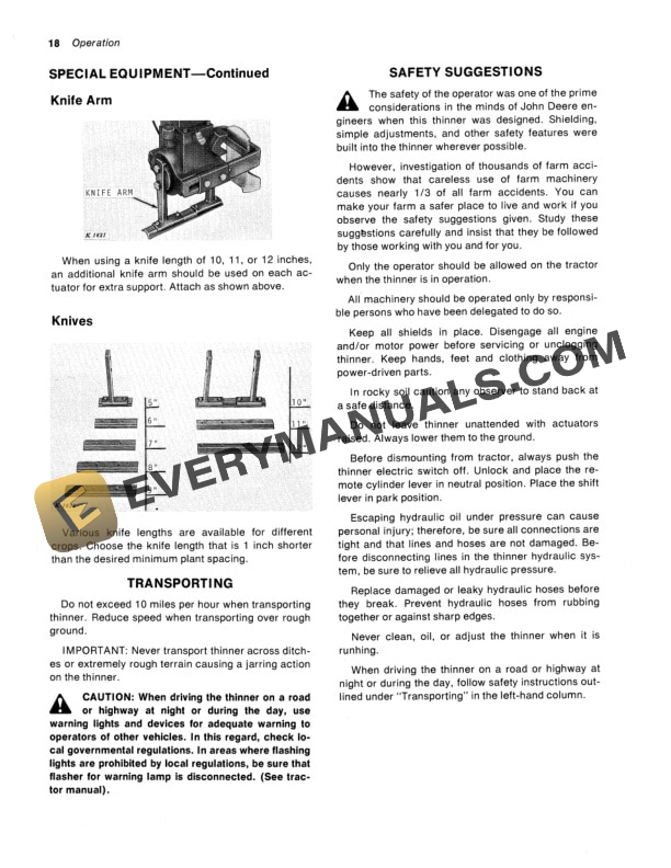 John Deere 100K SYNCHRONOUS THINNER Operator Manual OMN159246-2
