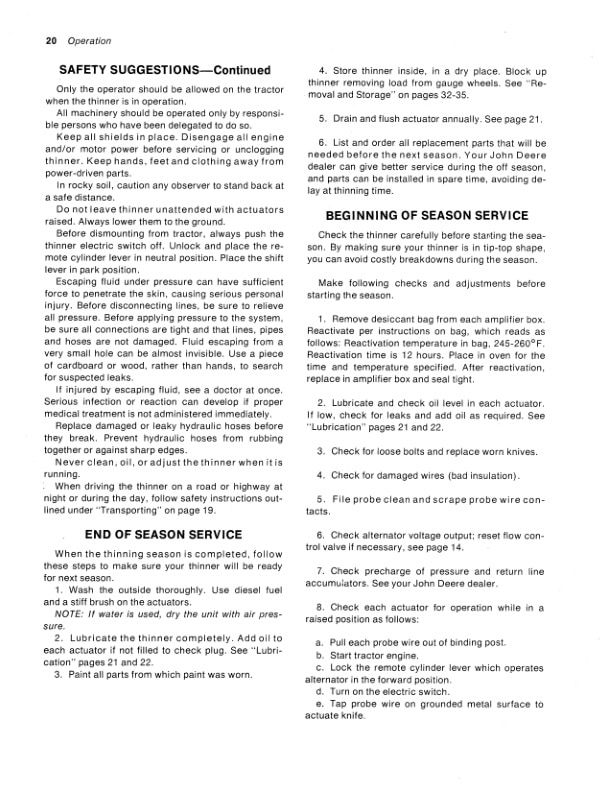 John Deere 100K SYNCHRONOUS THINNER Operator Manual OMN159304-2