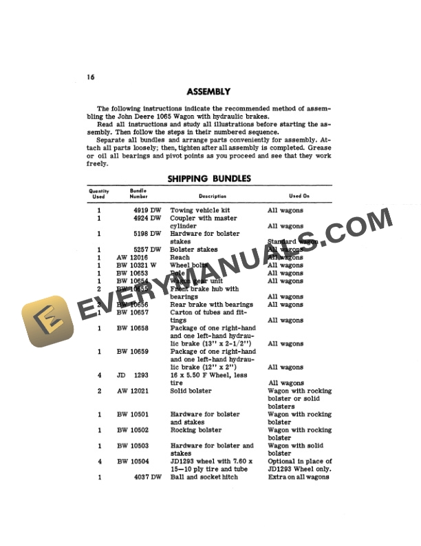 John Deere 1065 WAGON with FOUR-WHEEL HYDRAULIC BRAKES Operator Manual OMW15255-3