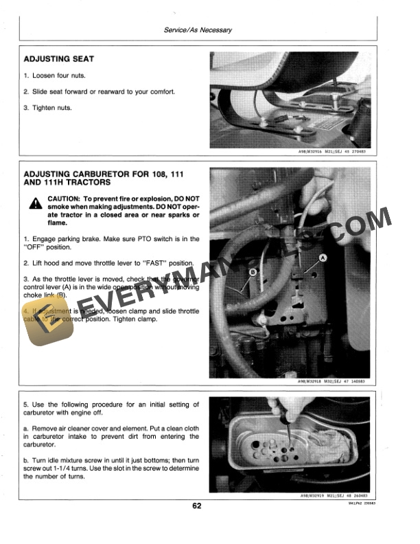 John Deere 108, 111, 111H 116 AND 116H LAWN TRACTORS Operator Manual OMM86371-3