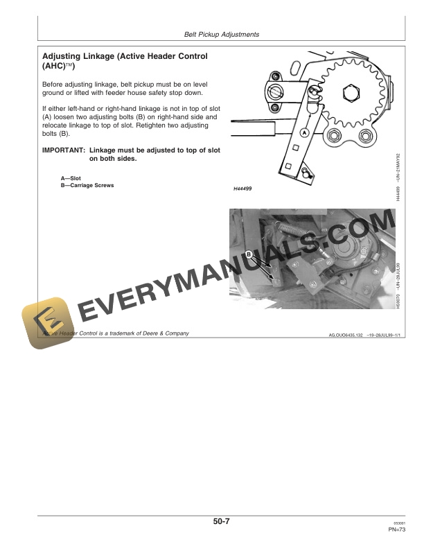 John Deere 110, 132, 154 In. Three-Roller Belt Pickup and 914 P Pickup Platforms Operator Manual OMH202757-3