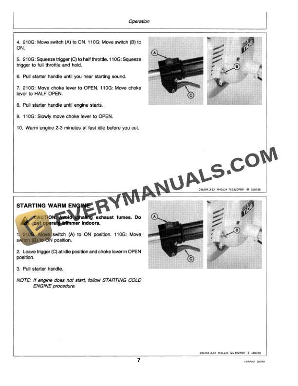 John Deere 110G and 210G Trimmer Edgers Operator Manual OMM79603-2