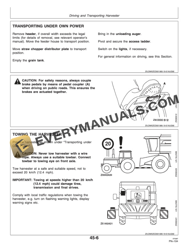 John Deere 1170 Combine and 314, 316 Cutting Platform Operator Manual OMZ92467-2
