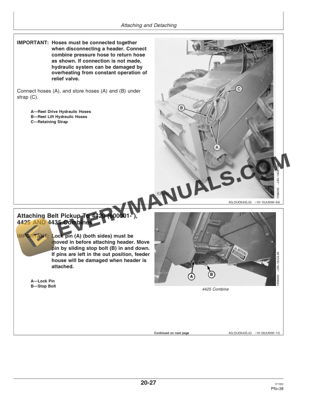 John Deere 132, 154 In. Three-Roller Belt Pickup and 914 P Pickup Platforms Operator Manual OMH205904-2