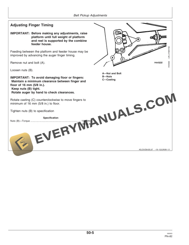 John Deere 132, 154 In. Three-Roller Belt Pickup and 914 P Pickup Platforms Operator Manual OMH208511-3