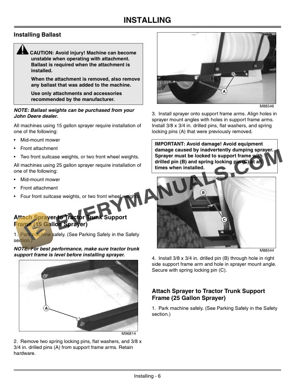 John Deere 15 and 25 Gallon Tractor Trunk Mounted Sprayer Operator Manual OMM137621 2
