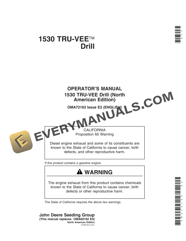 John Deere 1530 TRU-VEE Drill Operator Manual OMA72163-1