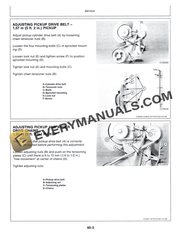 John Deere 1,57m ( 5ft. 2in.) and 2.14m (7ft.) Windrow Pickup Operator Manual OMCC30417-3