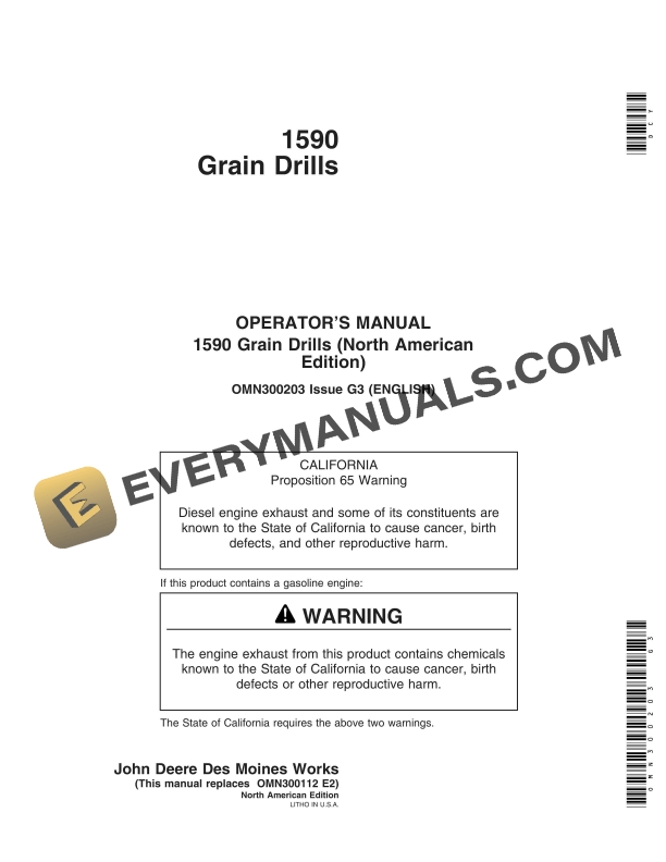 John Deere 1590 Grain Drill Operator Manual OMN300203-1