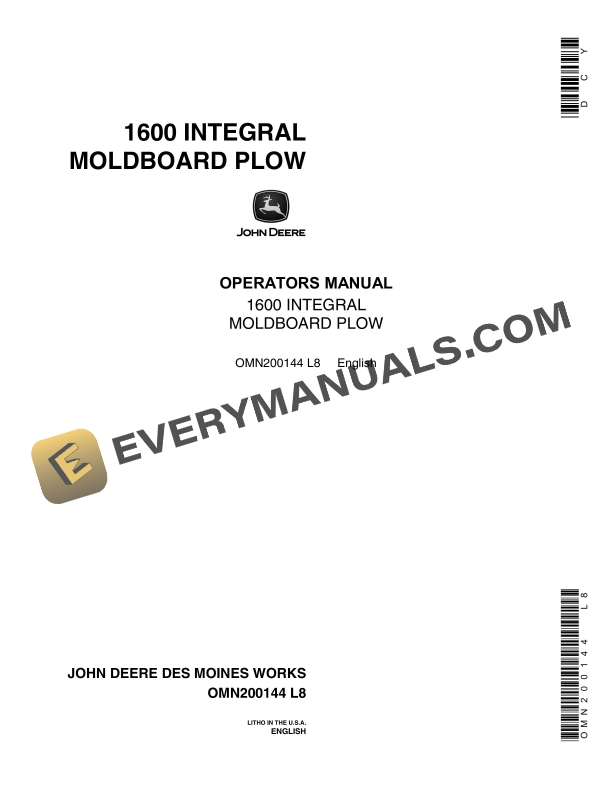 John Deere 1600 Integral Moldboard Plow Operator Manual OMN200144 2 John Deere 1600 INTEGRAL MOLDBOARD PLOW Operator Manual OMN200144-1