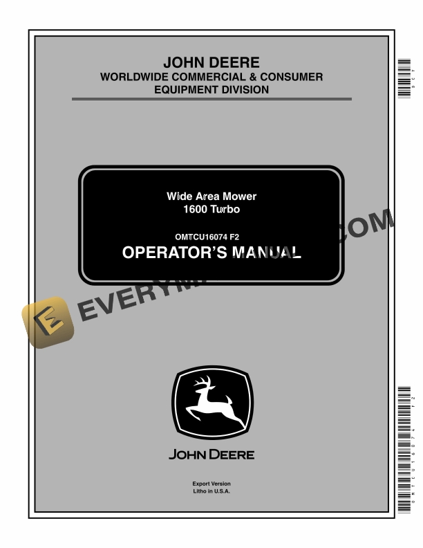 John Deere 1600 Turbo Wide Area Mower Operator Manual OMTCU16074-1