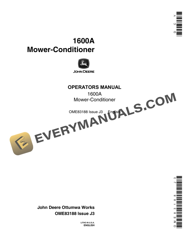 John Deere 1600A Mower-Conditioner Operator Manual OME83188-1