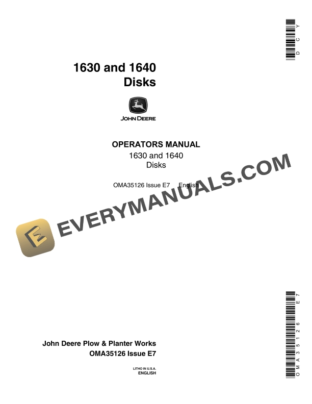 John Deere 1630 and 1640 Disks Operator Manual OMA35126-1