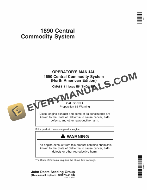John Deere 1690 Central Commodity System Operator Manual OMA83111-1
