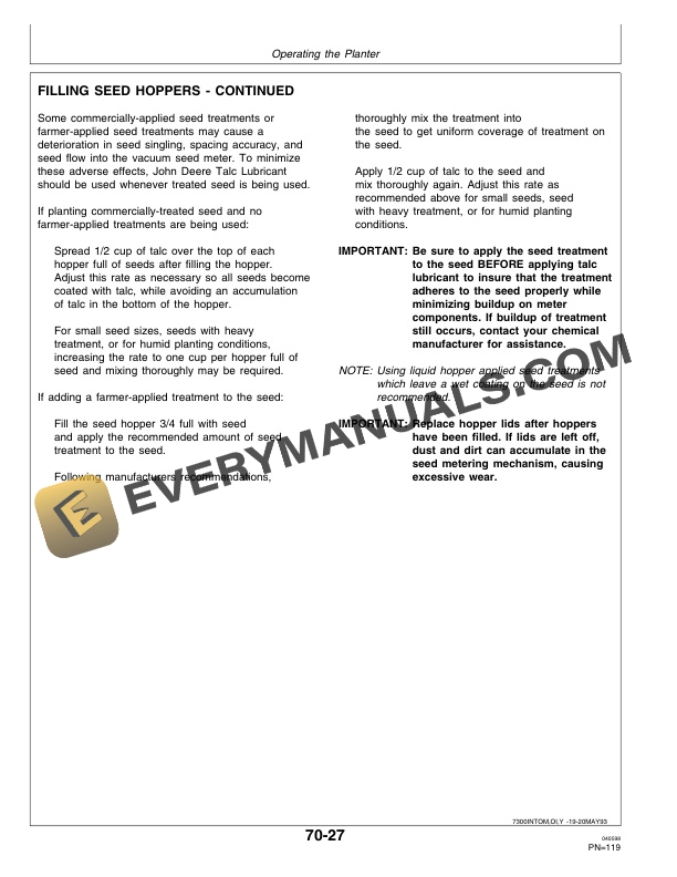 John Deere 1700 and 1730 MaxEmerge Plus Integral Planter Operator Manual OMA62499 2