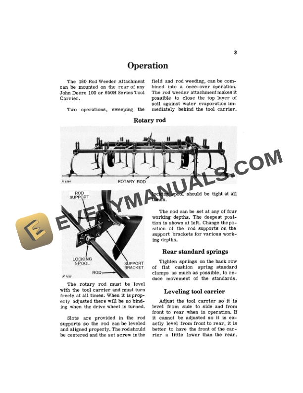 John Deere 180 Series Rod Weeder Attachment for Tool Carrier Operator Manual OMN97589N 2