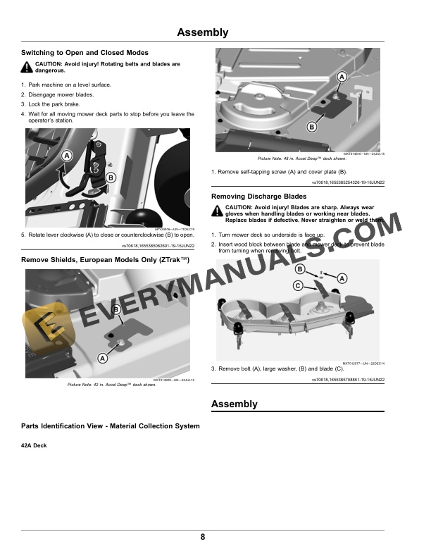 John Deere 2-Bag Material Collection System For 42 Inch Accel Deep Mower Decks Operator Manual OMUC32589E 4 John Deere 2-Bag Material Collection System for 42 Operator Manual OMUC32589E-2