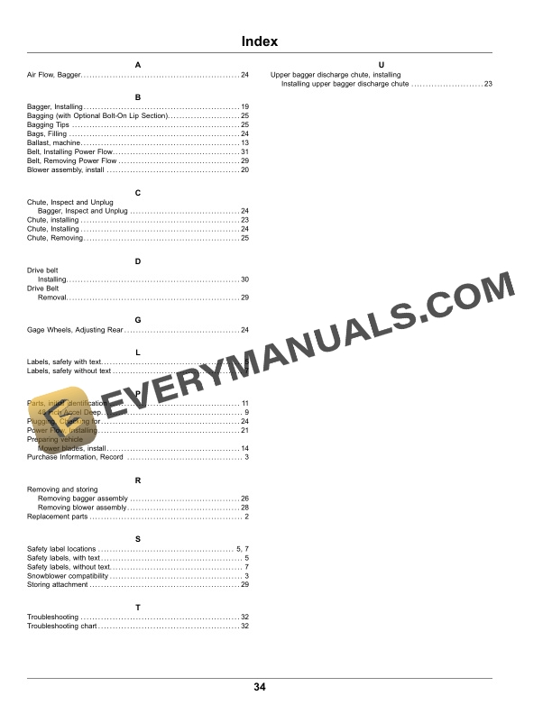 John Deere 2-Bag Material Collection System For 48 Inch Accel Deep, 54 Inch Edge Mower Decks Operator Manual OMUC18750 4 John Deere 2-Bag Material Collection System for 48 Operator Manual OMUC18750-2