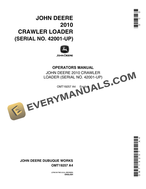 John Deere 2010 CRAWLER LOADERS Operator Manual OMT19257-1