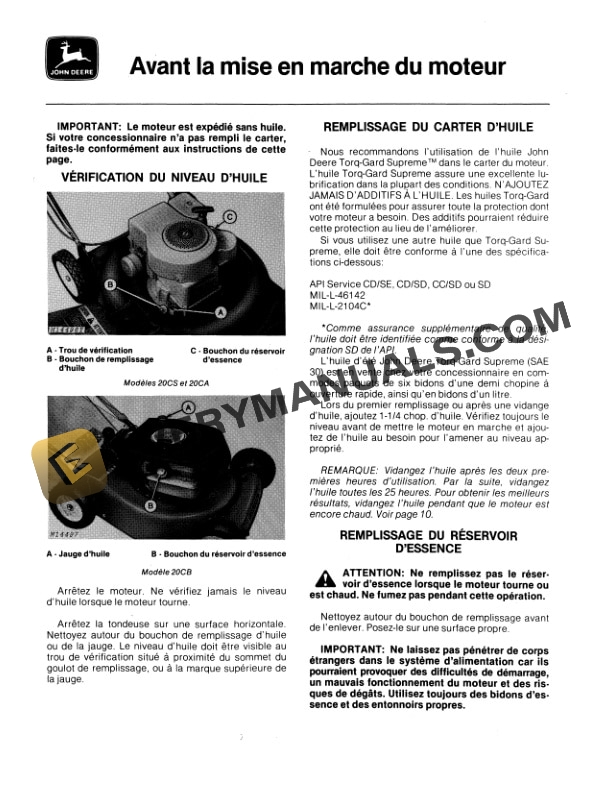 John Deere 20CA 20CB and 20CS Walk Behind Rotary Mowers Operator Manual OMTY3909 3