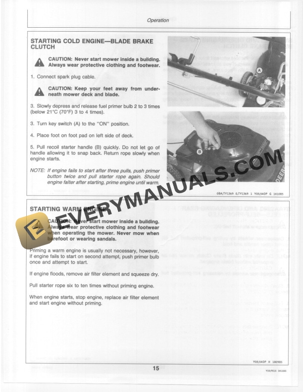 John Deere 21 Inch 2 Cycle Walk Behind Rotary Mowers S.N. 360001 Operator Manual OMTY20774 2