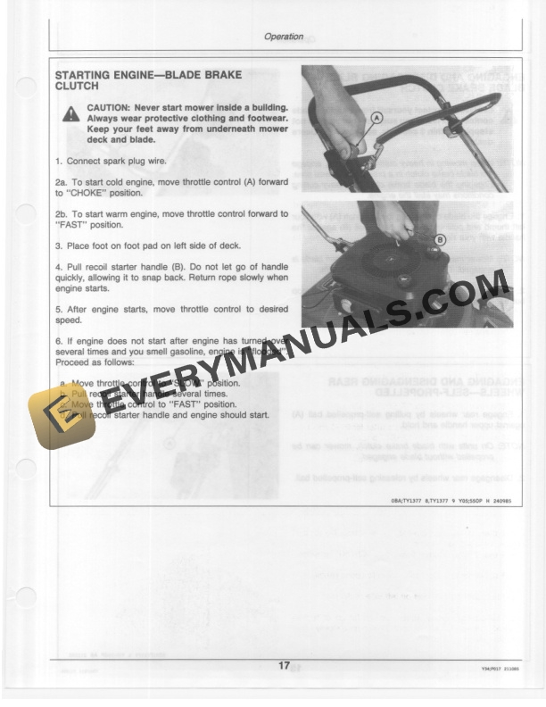 John Deere 21 Inch 4 Cycle Walk Behind Rotary Mowers S.N. 360001 Operator Manual OMTY20775 2