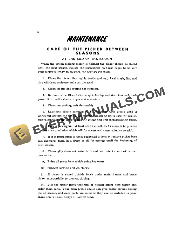 John Deere 22 ONE ROW COTTON PICKER 22H HIGH Operator Manual OMN62458 3