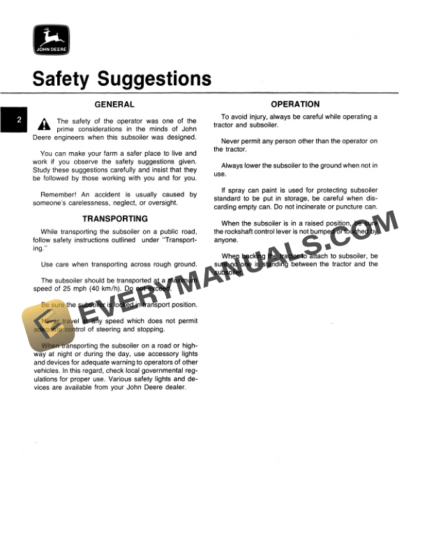 John Deere 22A SUBSOILER Operator Manual OMA33335 2