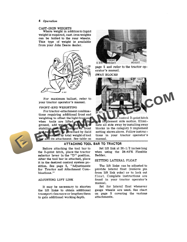 John Deere 24C Tool Bar and 24 4FK Flexible Bedder Operator Manual OMK38020 2