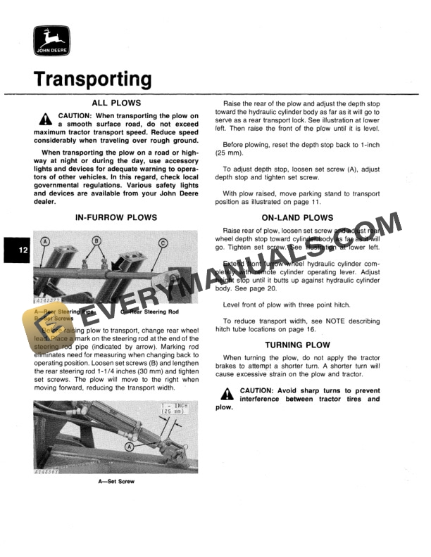 John Deere 2500 SPRING RESET SEMI INTEGRAL MOLDBOARD PLOW Operator Manual OMA33909 2