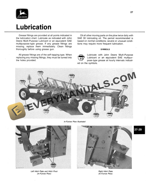 John Deere 2500 SPRING RESET SEMI INTEGRAL MOLDBOARD PLOW Operator Manual OMA33909 3