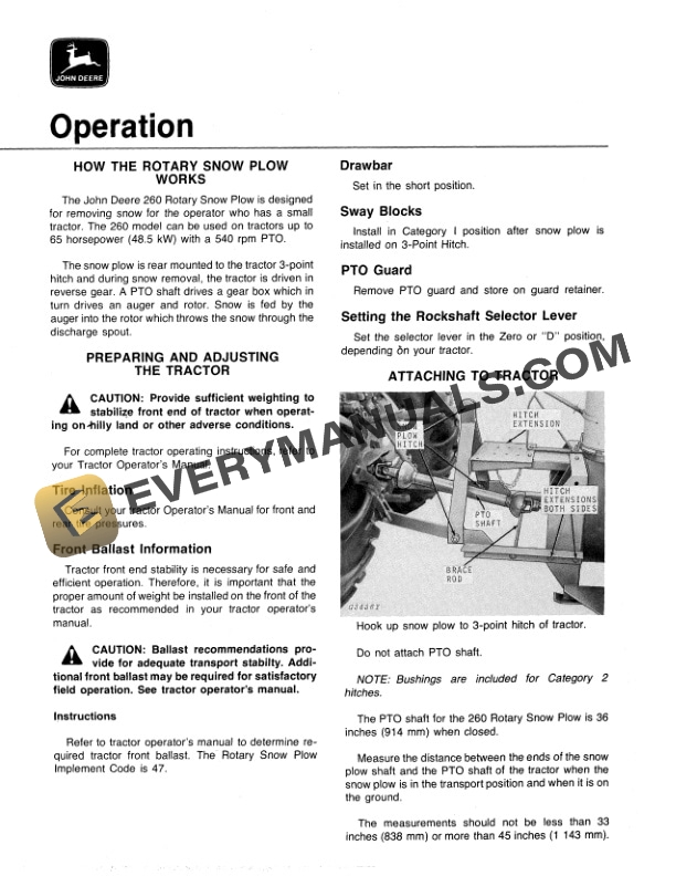 John Deere 260 ROTARY SNOW PLOW Operator Manual OMGA11182 2