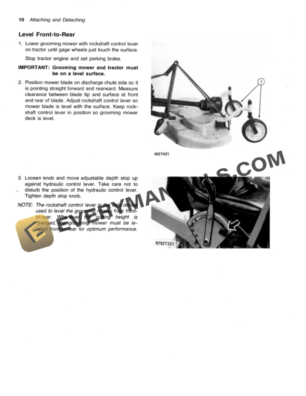 John Deere 272 GROOMING MOWER Operator Manual OMM83560-2