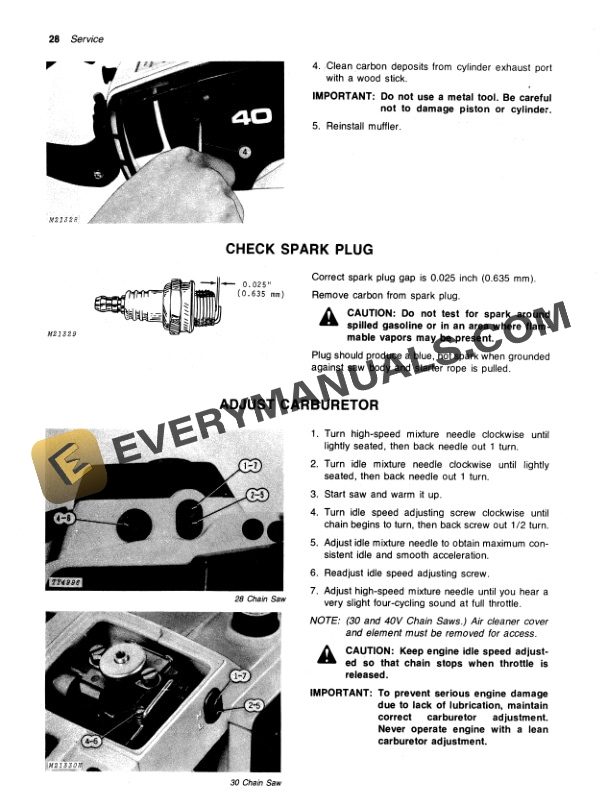 John Deere 28 30 40V Chain Saw Operator Manual OMTY3929-3